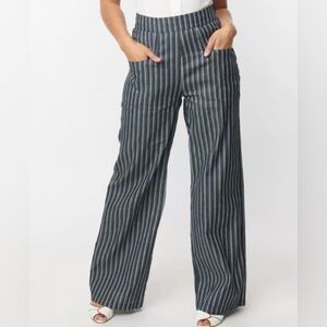 NWT Unique Vintage 40s Denim & White Stripe Sailor Ginger Pants XL 14 High Waist